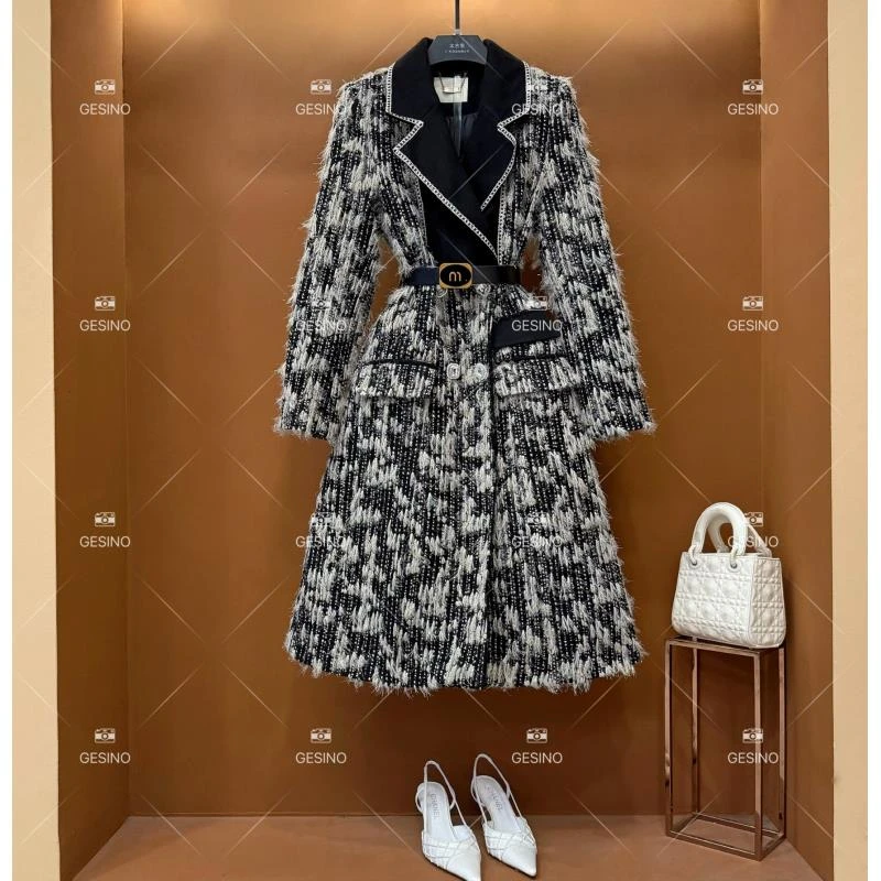 【悠悠】秋冬气质小香风时尚设计师中长款大衣 QD-2025055