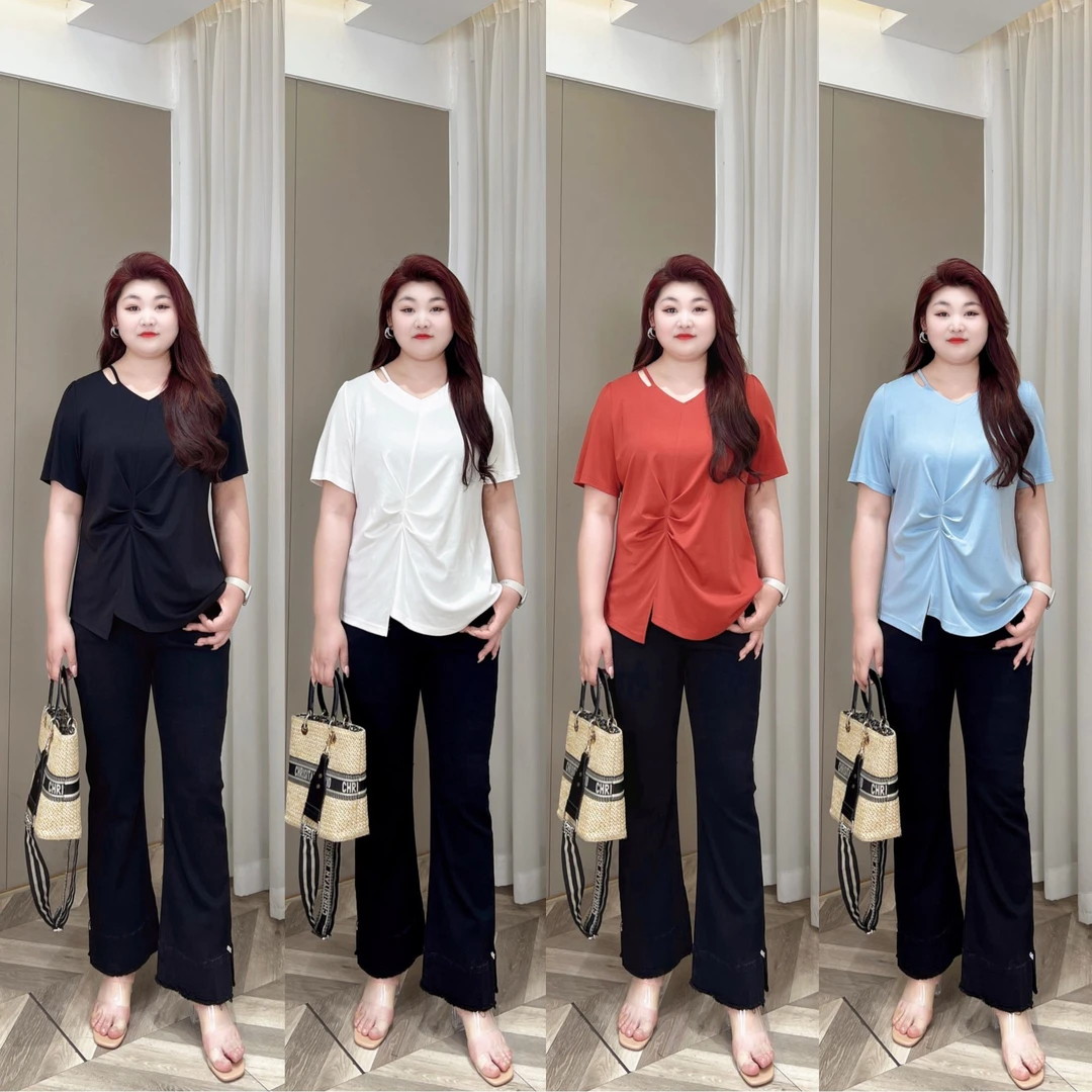 【上新现货】PMM81892夏季新款简约百搭休闲不规则收腰捏褶显瘦T