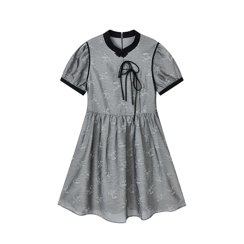 【达人专属】立体感提花拼接袖收腰裙N2670