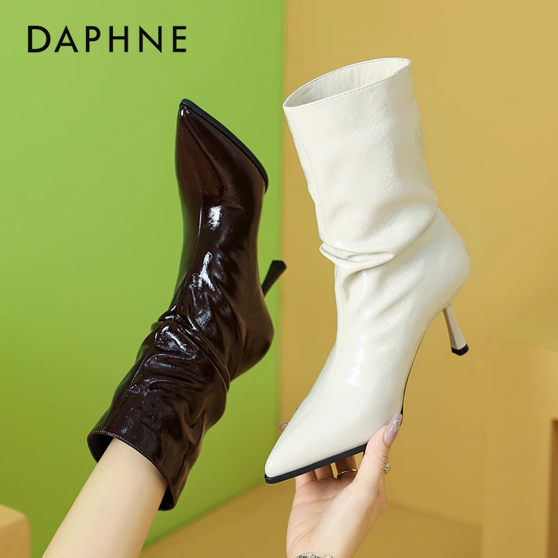 达芙妮洋气堆堆靴2025新款网红气质百搭尖头短靴女细跟时尚瘦瘦靴