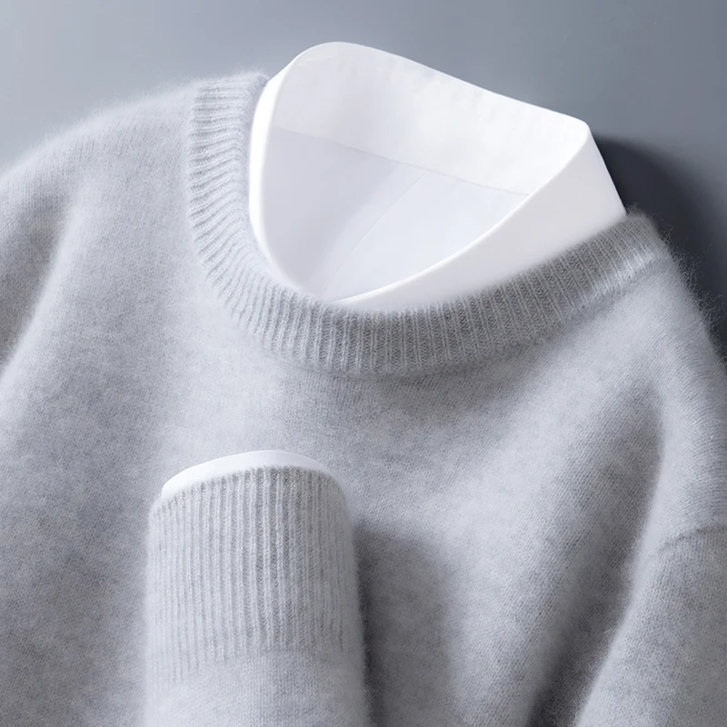 【精纺可机洗】秋冬新款羊毛衫男圆领长袖毛衣宽松黑色羊毛打底衫