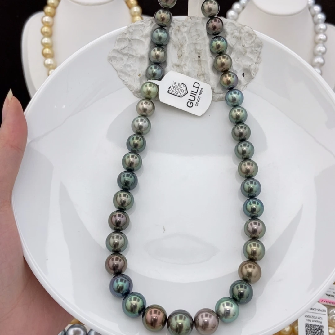 银S925镶嵌海水珍珠项链10-12.2/38颗 莫兰迪三星