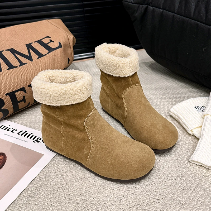 英伦风磨砂软面瘦瘦靴女2025秋冬新款舒适平底绒皮勃肯短靴堆堆靴