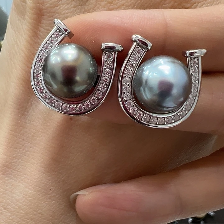银S925镶嵌海水珍珠耳饰