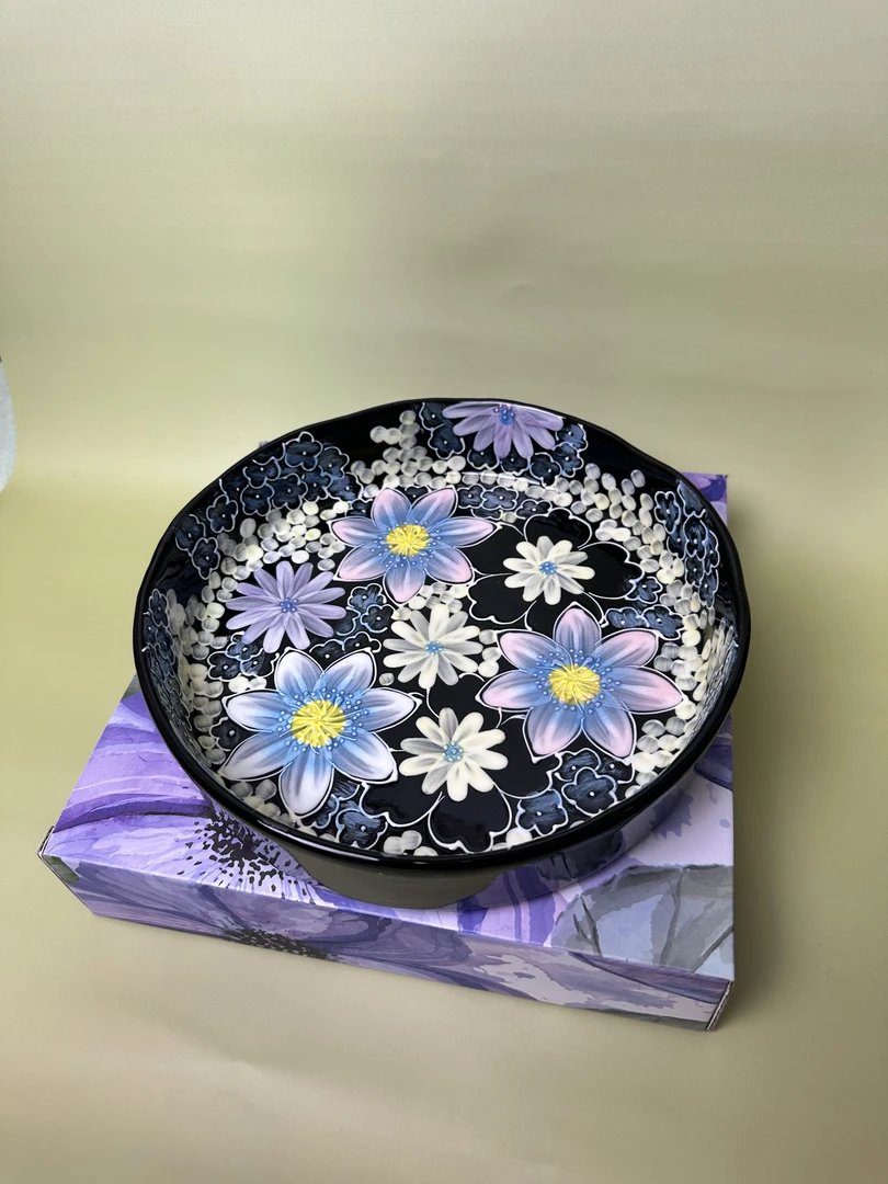 【一起淘儿】C13# 墨韵繁华 8.25寸复古盘濑户烧 陶瓷 盘子 精瓷