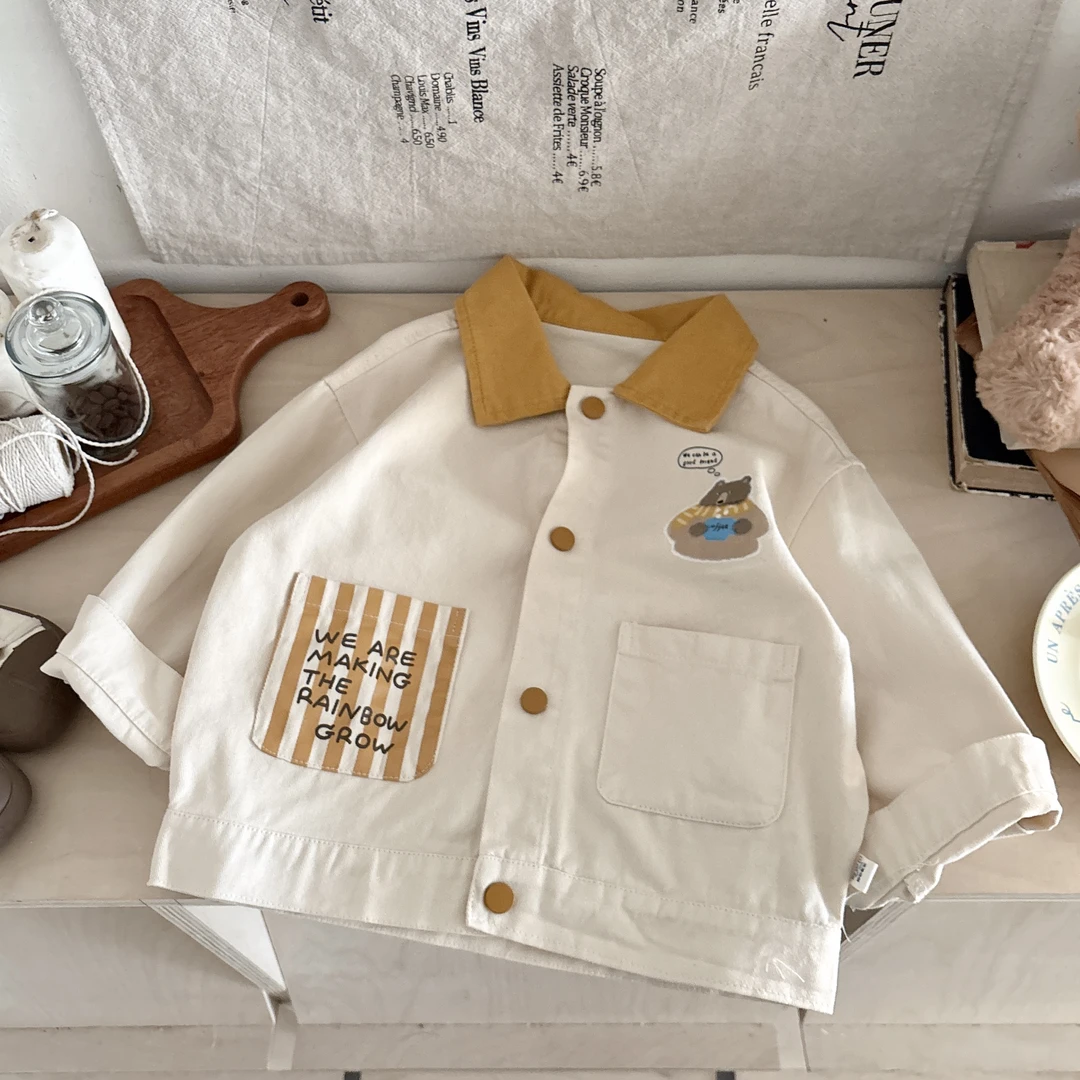 男童卡通小熊外套春秋装2025新款韩版洋气儿童纯棉夹克小童上衣潮