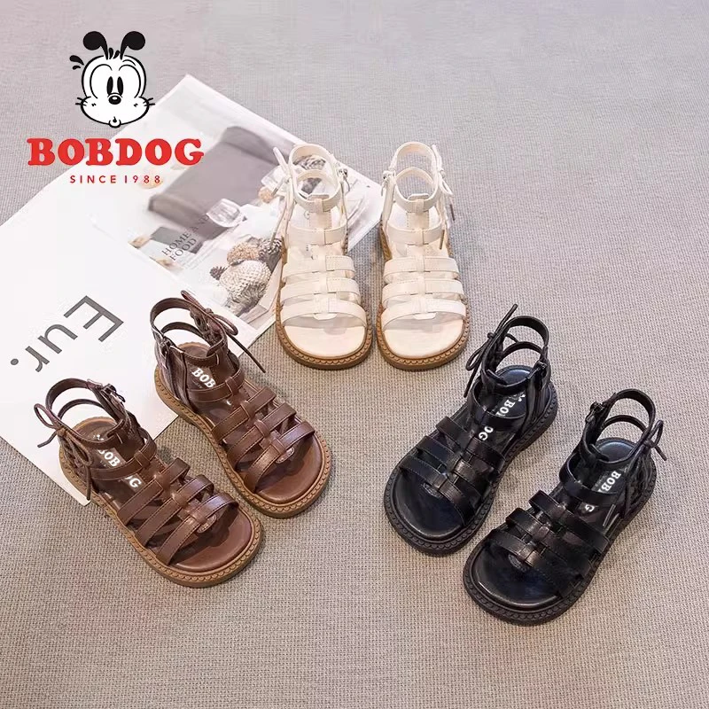 巴布豆女童真皮凉鞋夏款儿童罗马鞋高帮2025新款夏季女孩沙滩鞋子