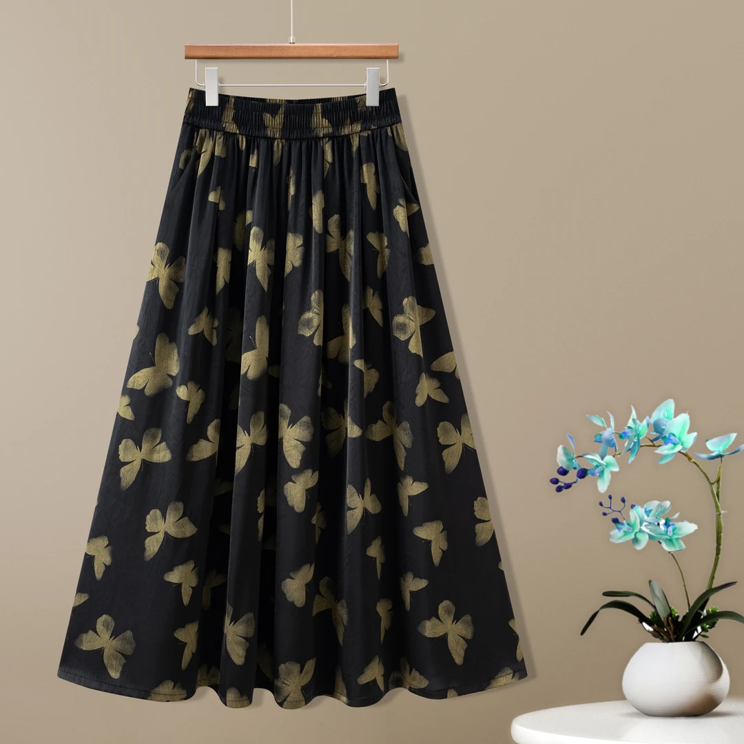 秋款上新织锦提花缎中高腰各种身型蝴蝶半身裙印花百搭显瘦气质裙