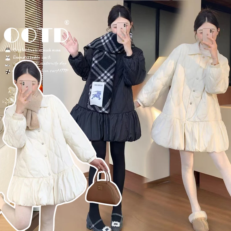 时髦孕妇冬装棉服外套女新款时尚减龄加厚保暖冬季娃娃领菱格棉衣