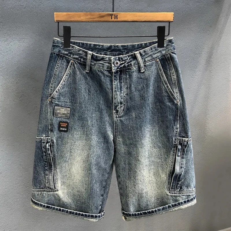 法国Cebrodz水洗弹力牛仔短裤男夏季五分裤宽松直筒美式裤子大码
