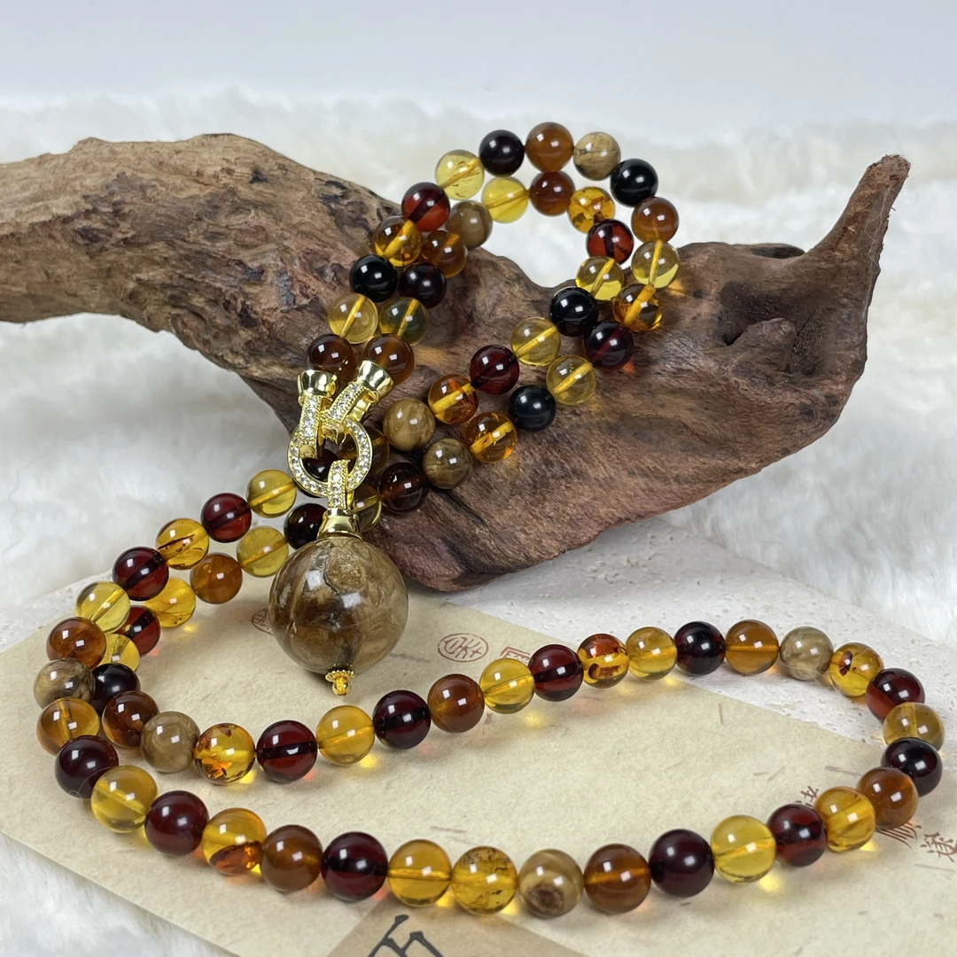 芷桦珠宝-天然琥珀多宝17+mm根珀吊坠项链血珀翳珀灵草珀花珀多用