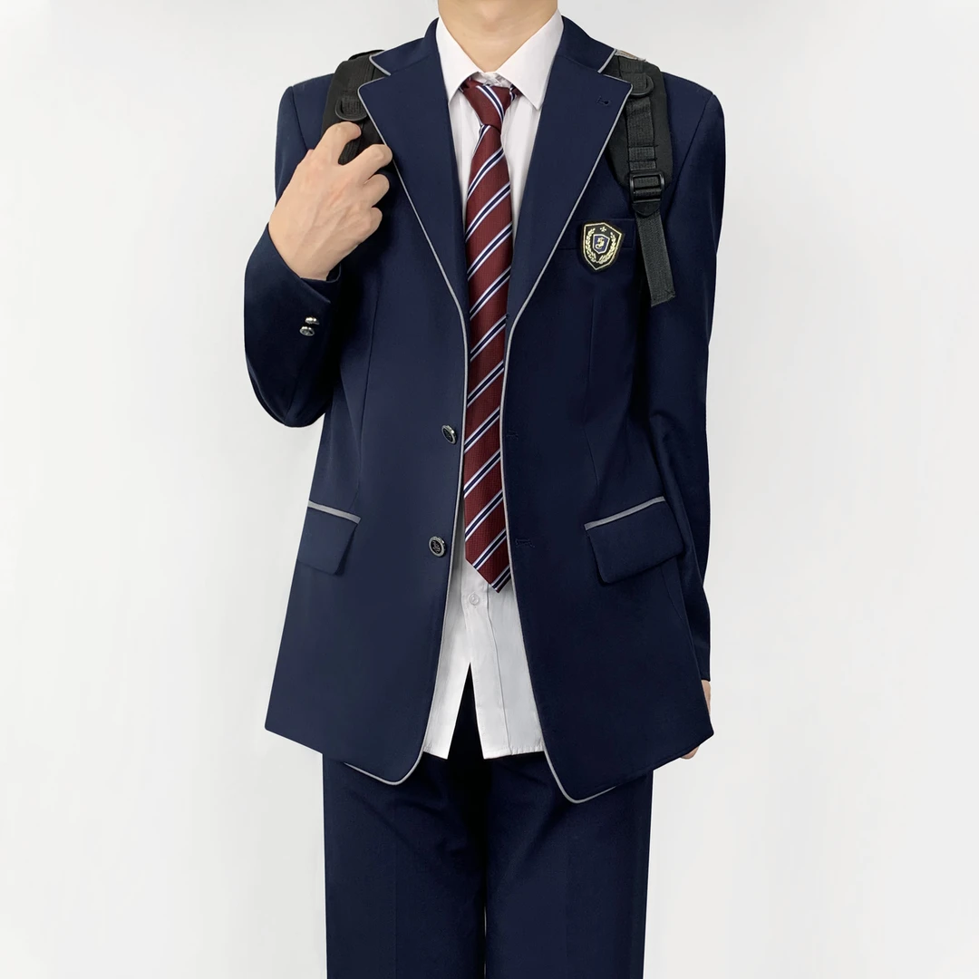 木村叔dk日系原创白条包边线绀色西服外套男春秋季校供感西装制服