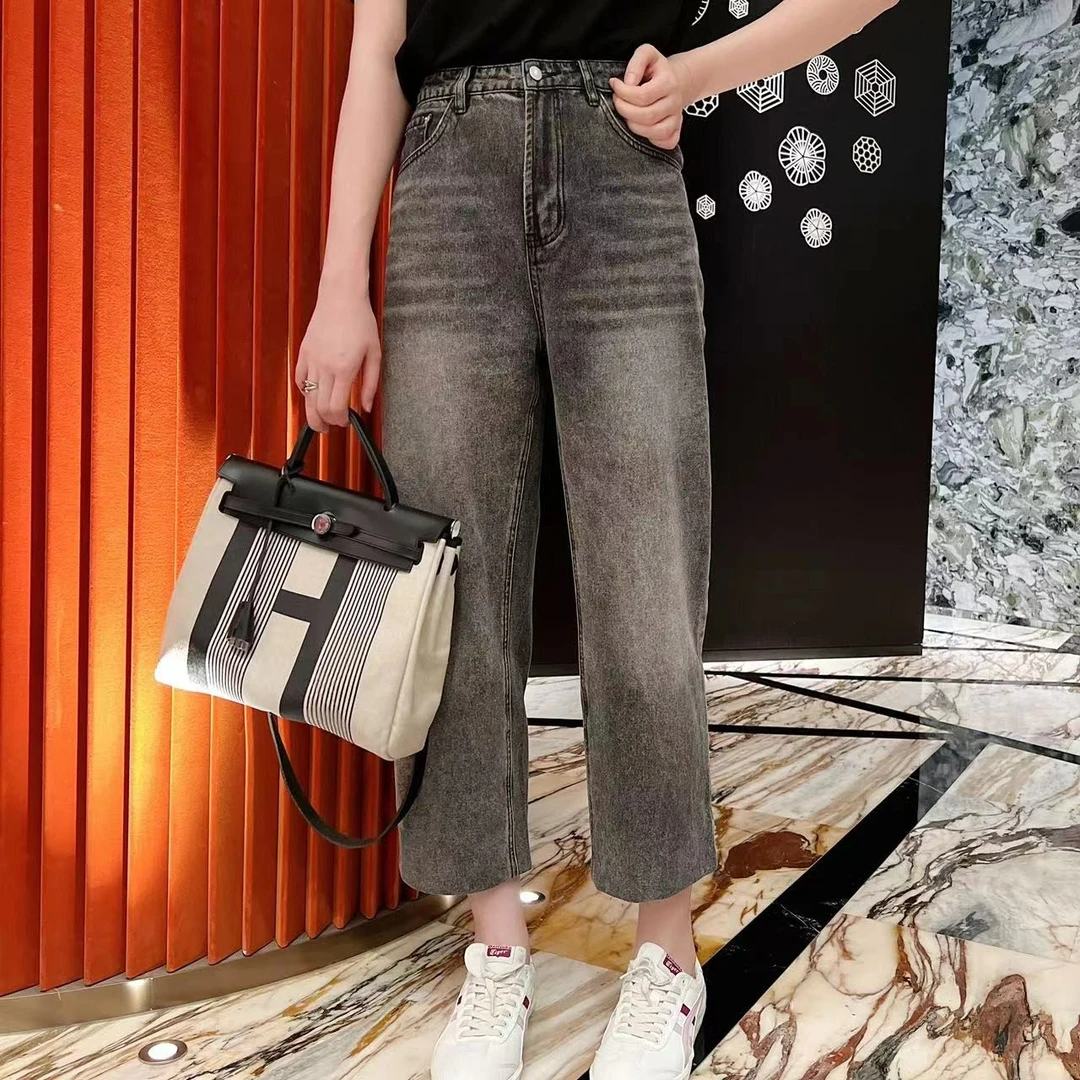 072 & RICE【烟灰裤】夏季休闲九分牛仔裤 A018 FF