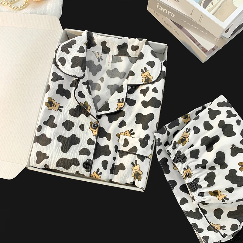 小熊睡衣女冰丝夏季薄款高级感轻奢空调服家居服可外穿出门少女风