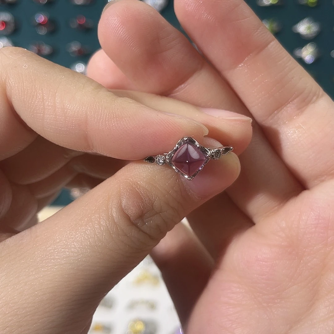 紫晶戒指银S925镶嵌设计款糖塔戒指