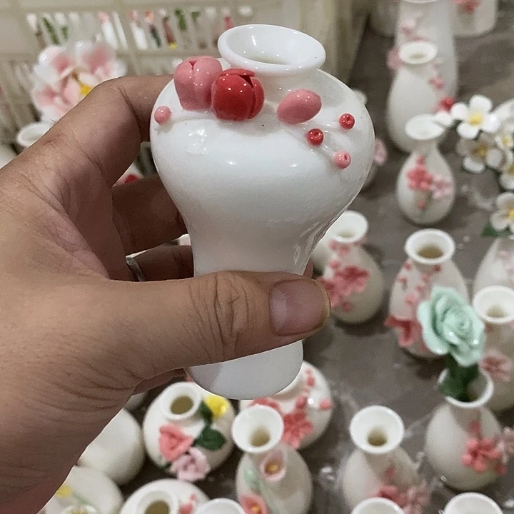 瓷片纯手工陶瓷花摆件瑕
