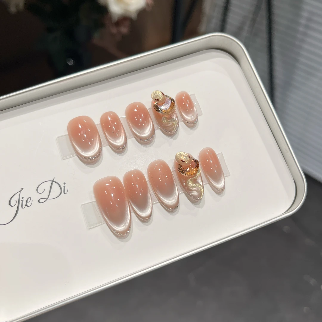 【灵蛇】纯手工穿戴成品美甲渐变猫眼立体手捏重工蛇美甲穿戴甲片