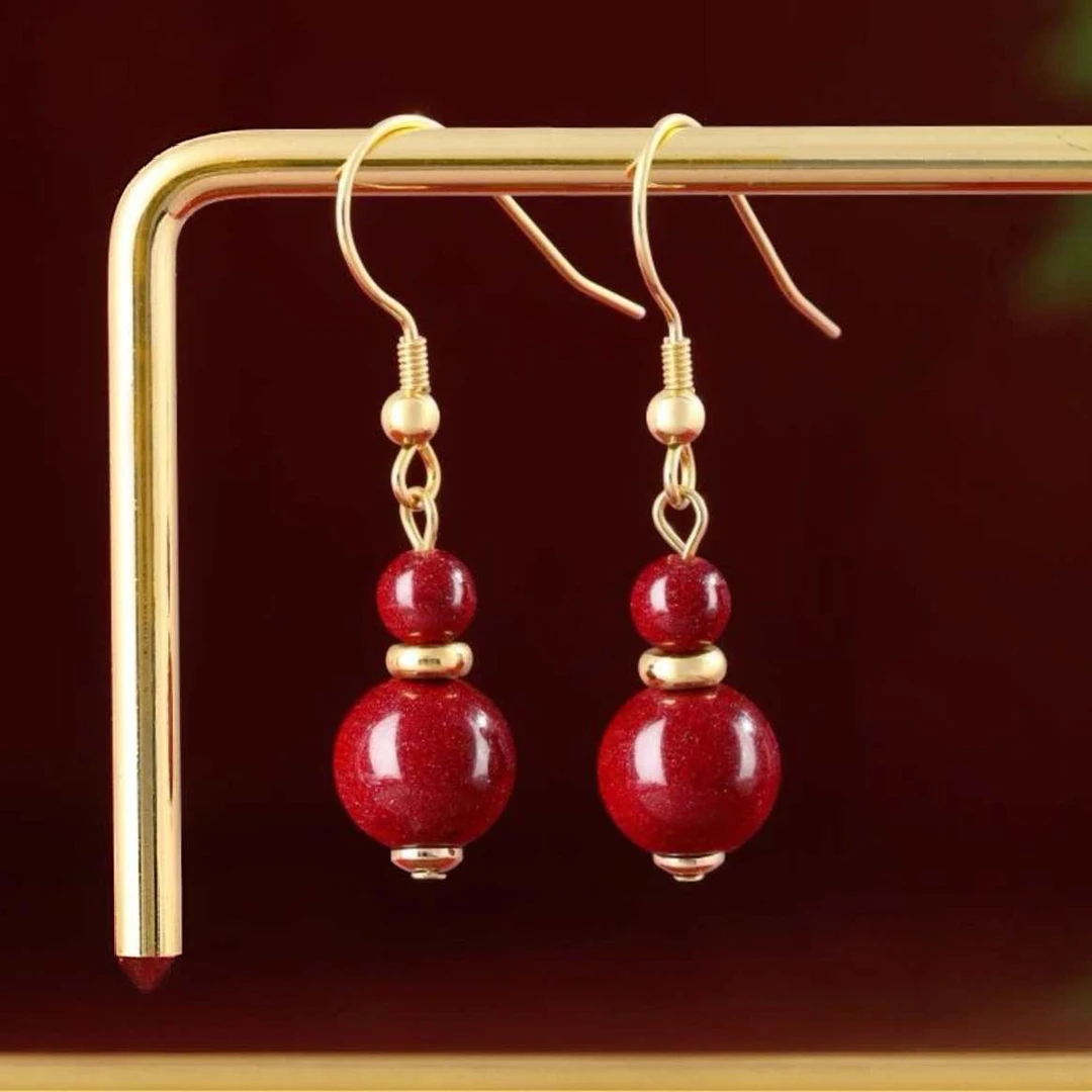 含辰砂工艺品【雪莉珠宝】朱砂紫金砂时来运转耳钉