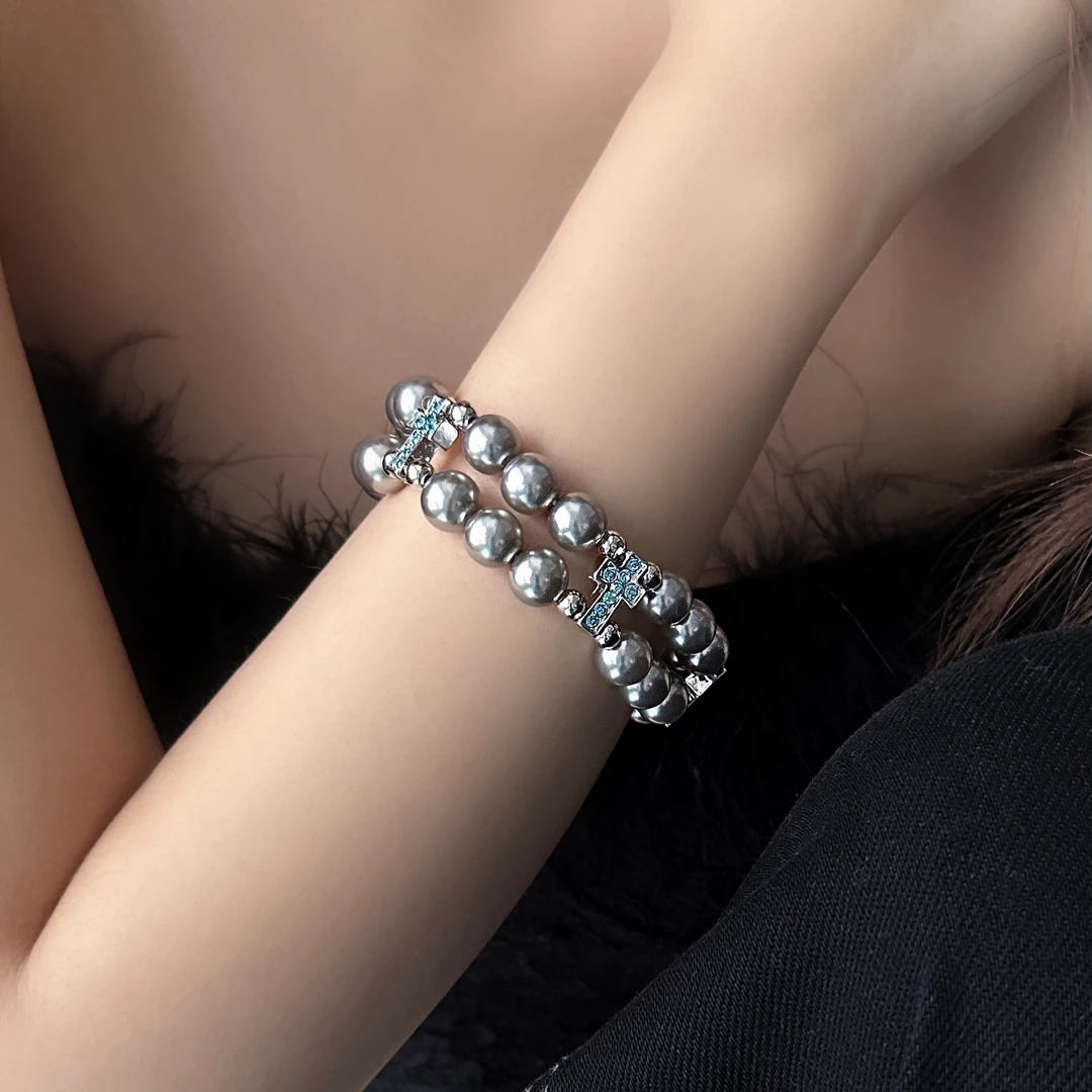 合金树脂手链 S0598-1时尚精致百搭个性小众设计感十字架珠珠手链