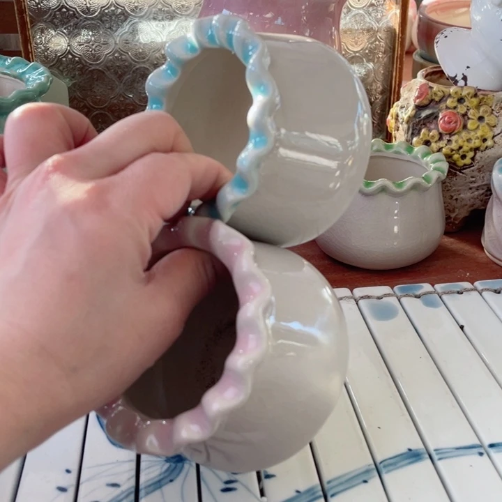 陶瓷7.5*6 半手工花盆默认微瑕