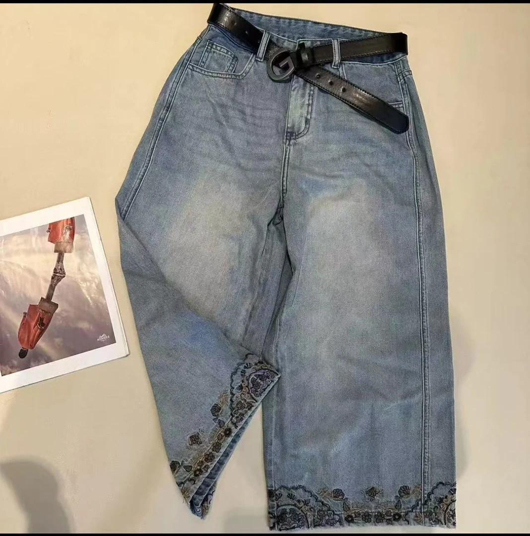 《优麦汇》K6111夏款水洗七分奶奶牛仔裤显瘦百搭新款裤子