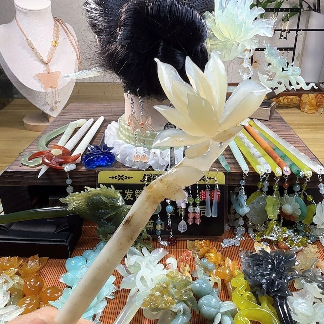 合金蛇纹石玉发饰