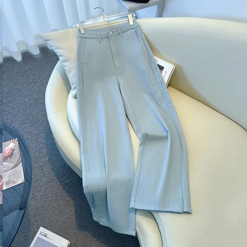 La Chapelle/拉夏贝尔百搭设计阔腿牛仔裤2025年女夏季高腰直筒裤