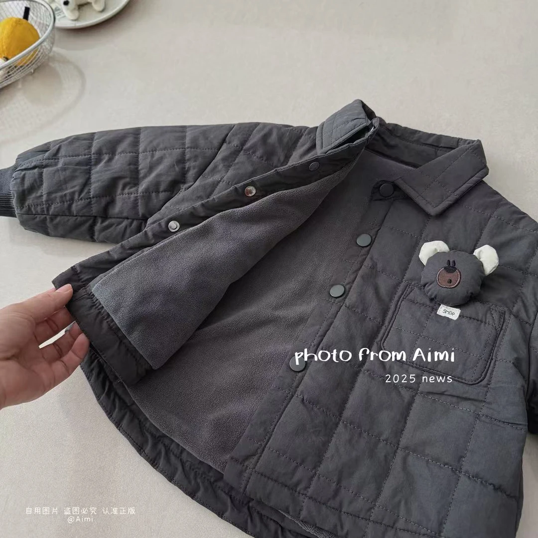 儿童保暖衬衫外套2025童装童新款冬季棉服男童加绒加厚棉衣潮