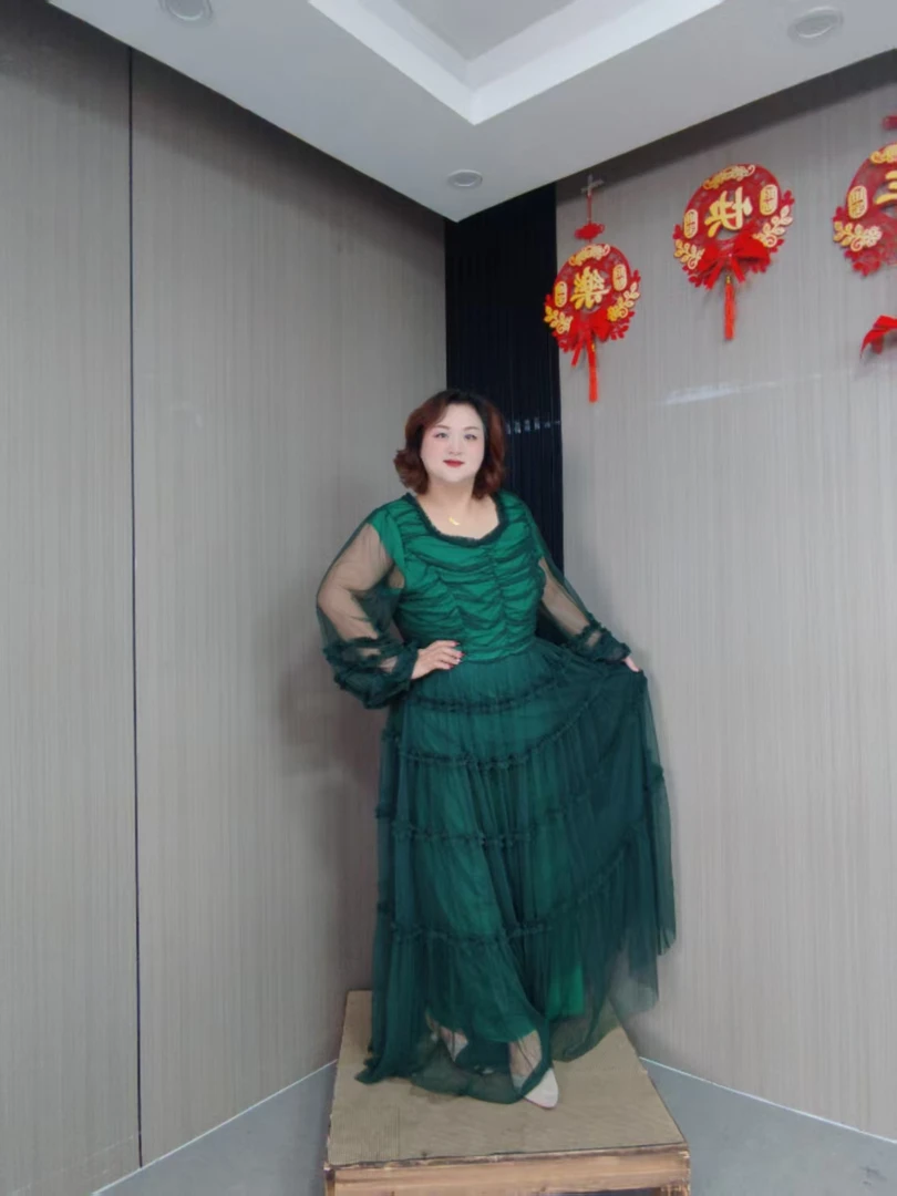 【乔姐严选】重工款墨绿色轻纱连衣裙