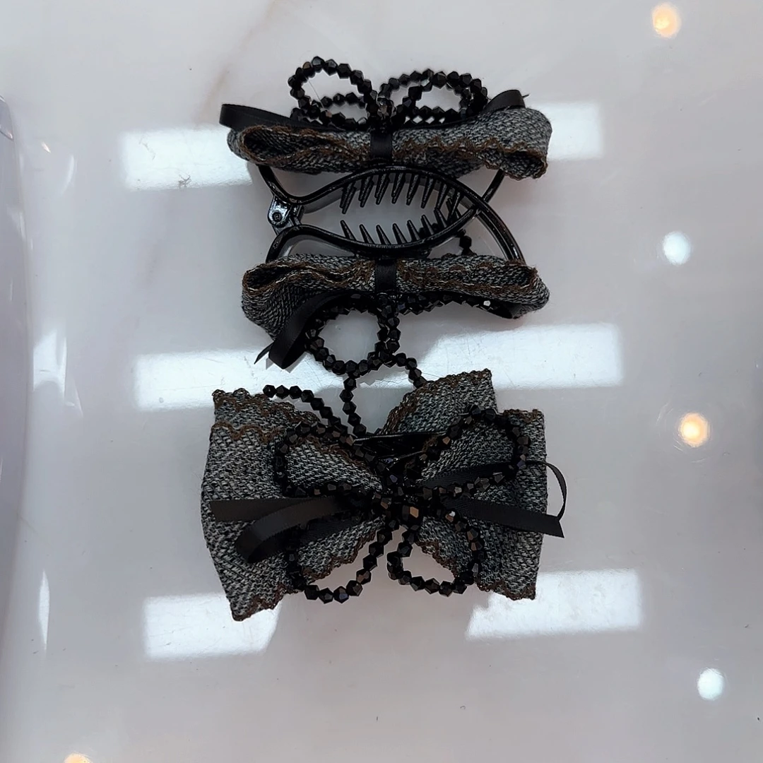 非金属布艺X25水晶蝴蝶结灰色丸子抓2个