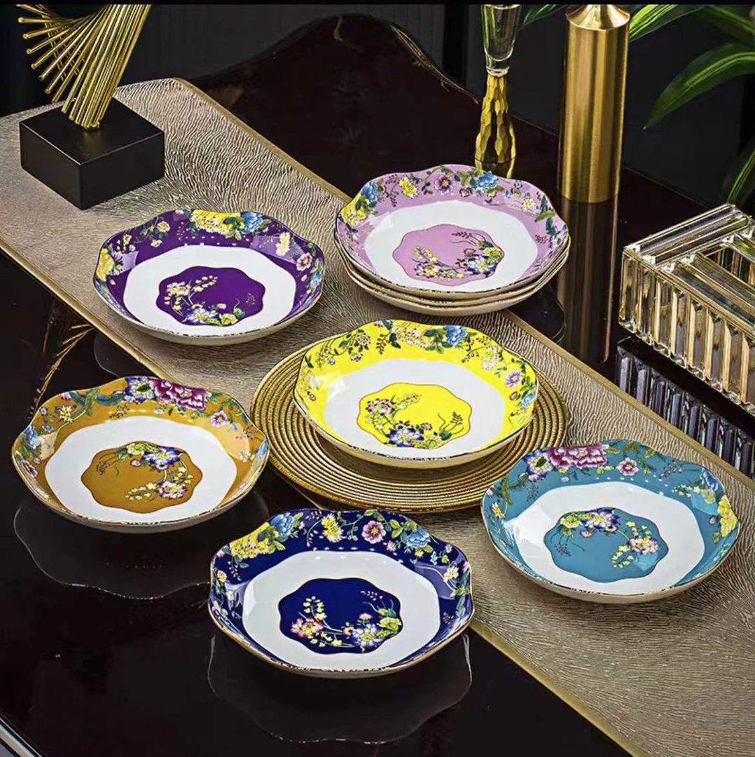 【1个装】8英寸虞美人花口盘景德镇珐琅彩