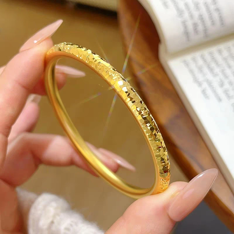 铜合金手镯 爆闪碎碎金圆条手镯满天星素圈镯子精致轻奢送女友