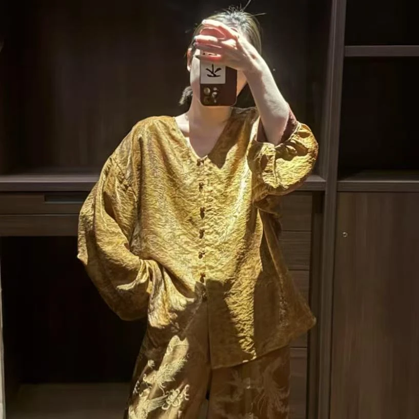 焦糖卡美罗！双面穿人丝提花偏光新中式上衣！GZ6464