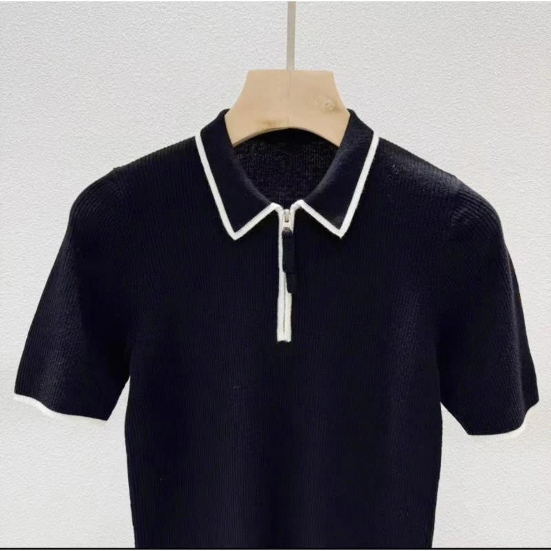 韩版正肩【CK】修身显瘦通勤POLO领25棉羊毛纯色简约百搭上衣8092