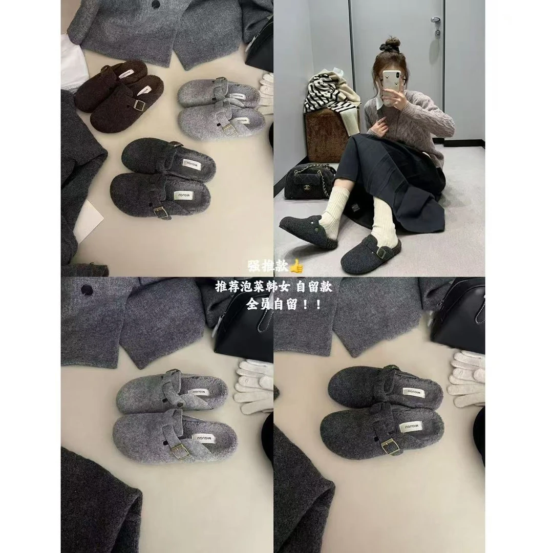 【NO退NO换】韩系秋冬“加绒”半拖勃肯鞋1633-16 跟高2.5cm