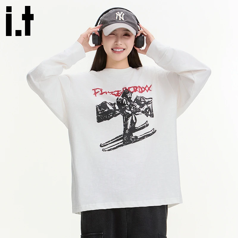 it FINGERCROXX美式复古宽松打底衫男秋季重磅白色男女款长袖T恤