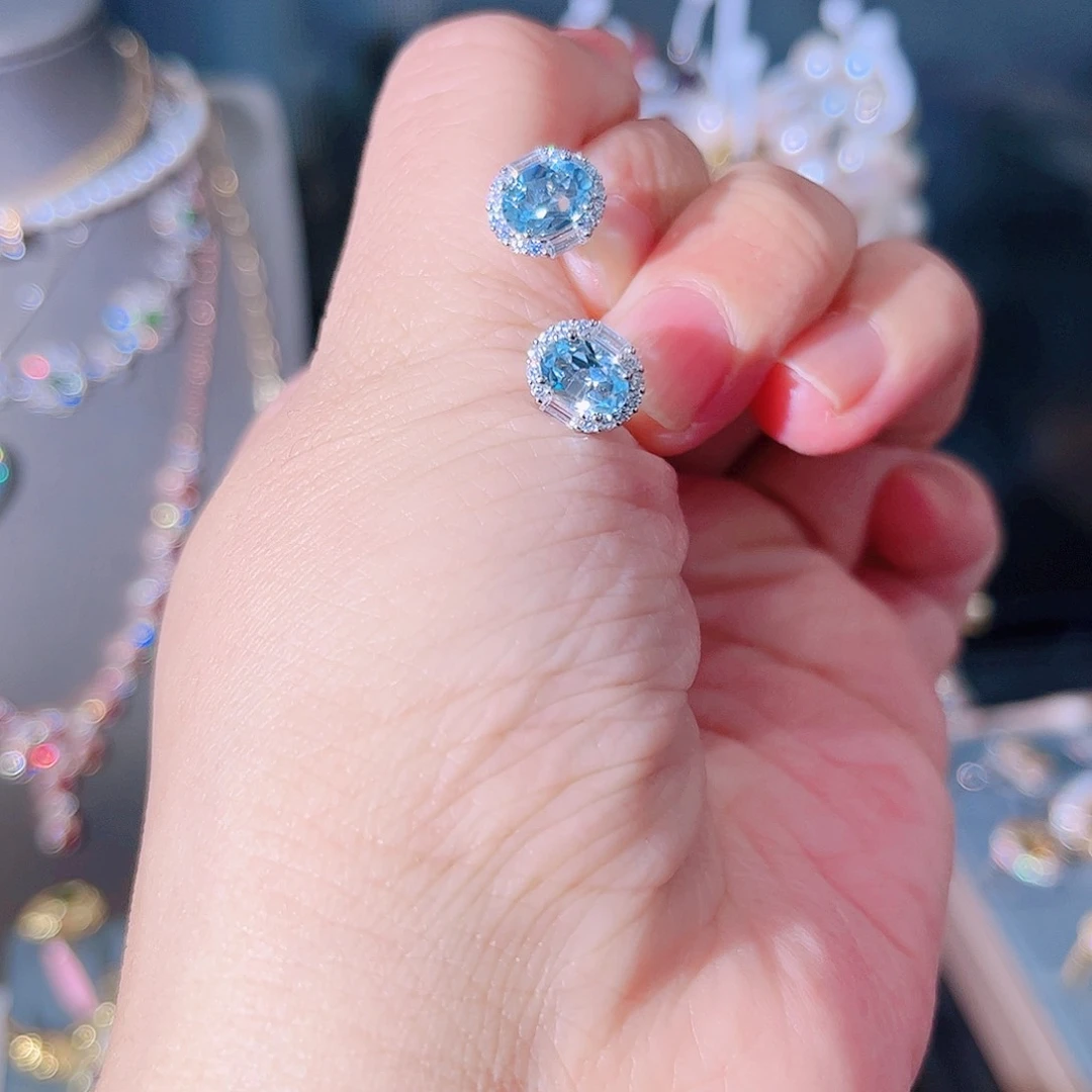 绿柱石耳饰银S925镶嵌