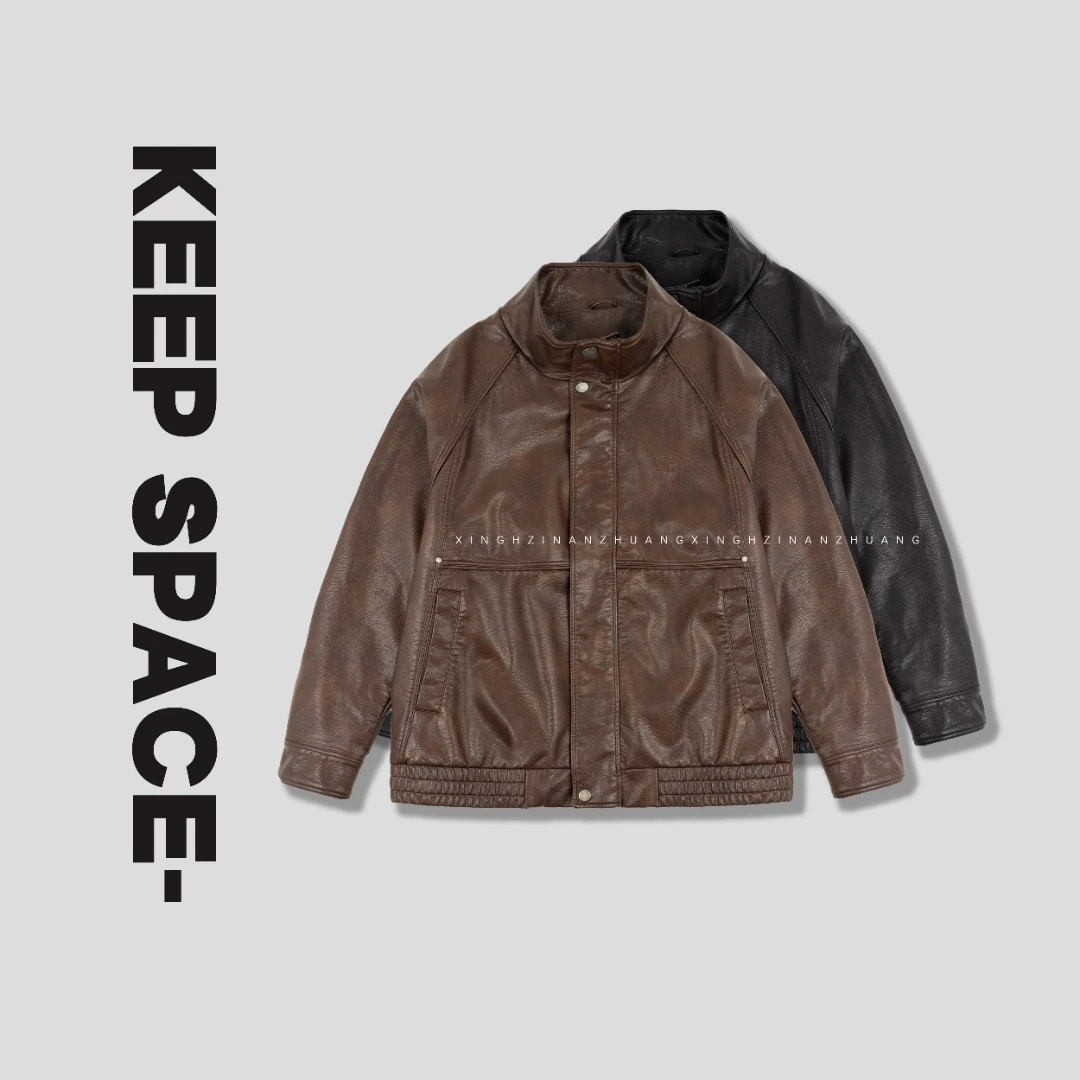 荔枝纹蛋白皮机车夹克高品质加绒PU皮衣冬季新款24310#5055