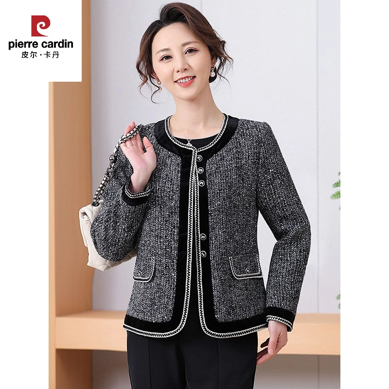皮尔卡丹中年女士春秋装新款妈妈装洋气小香风外套时尚小西装短款