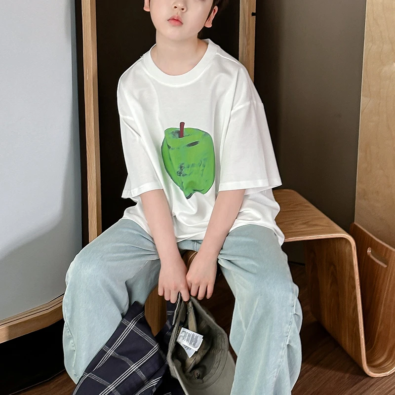 Mast『美肌丝光棉』2025夏季青少年男女百搭短袖苹果T恤男童
