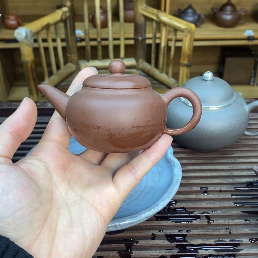 紫砂茶壶剑流宫灯水平120毫升紫泥