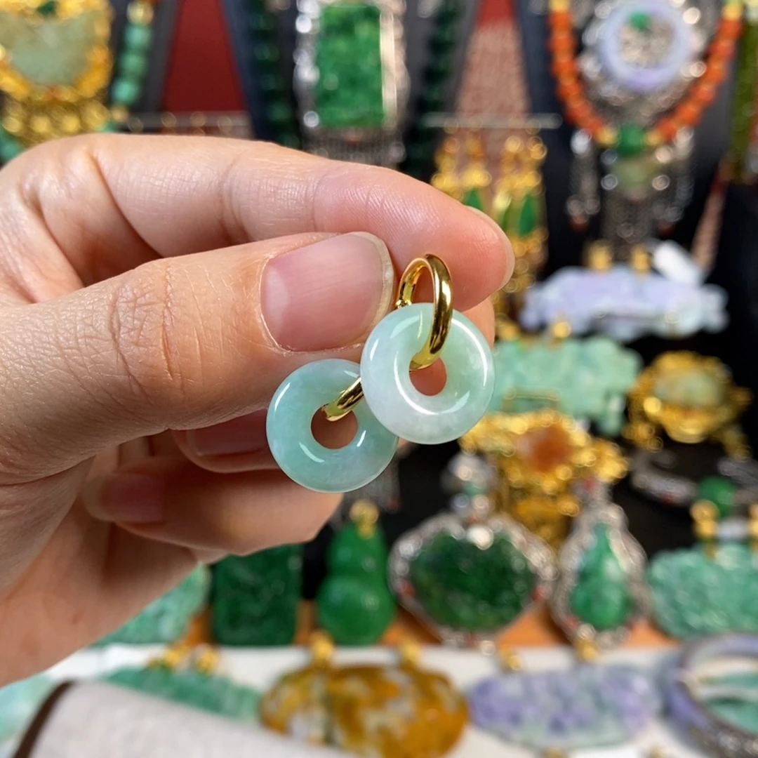 翡翠耳饰未镶嵌甜甜圈耳坠 亏清