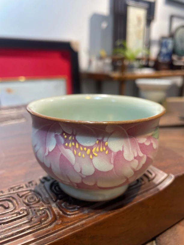 牡丹花开，花开富贵，卢氏杯手工茶杯高档主人杯