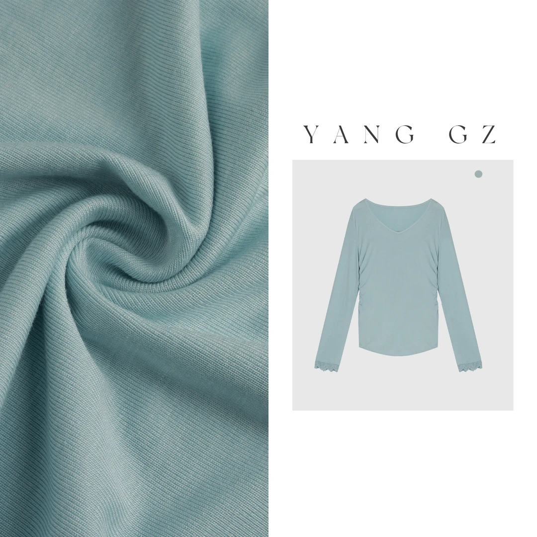 YANG GZ 现货【苍山映月】春秋V领蕾丝袖口打底衫 GZ5151TS610011