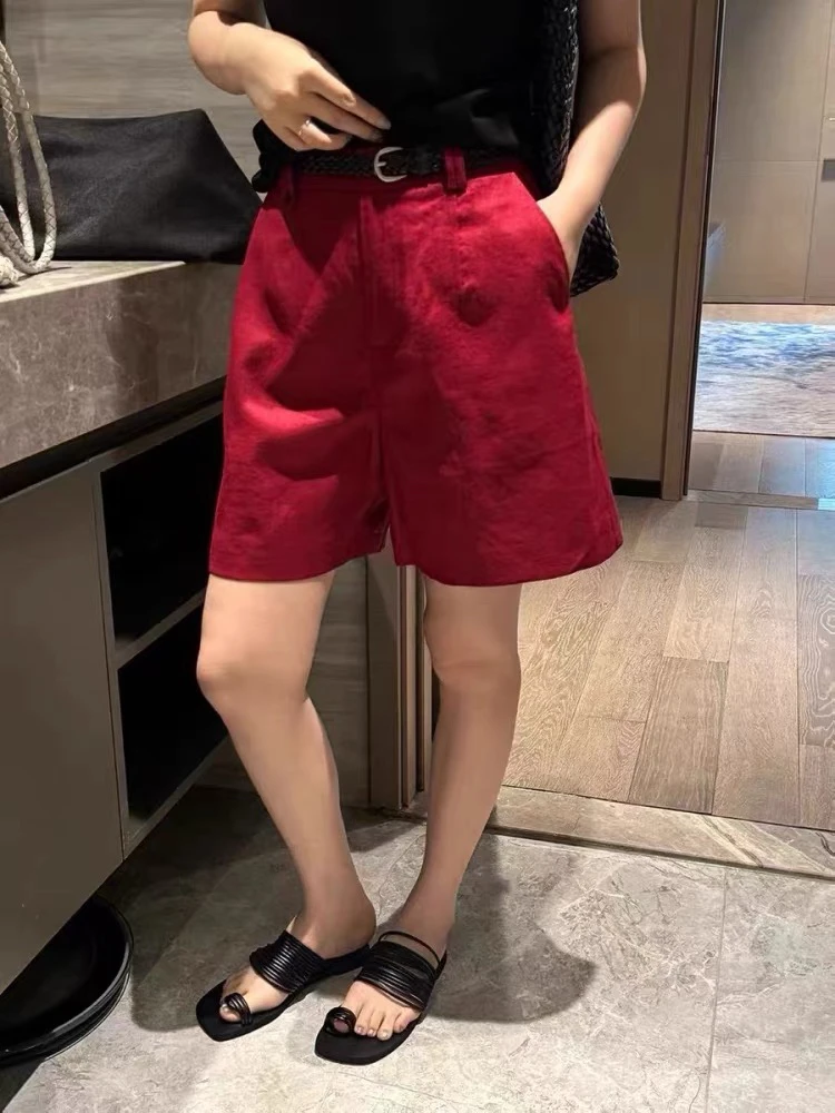 董小姐/261 欧货时尚亚麻五分阔腿短裤女高腰显瘦宽松百搭中裤潮