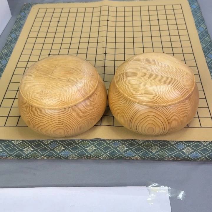 木质新榧实木日式广口本色棋罐一对