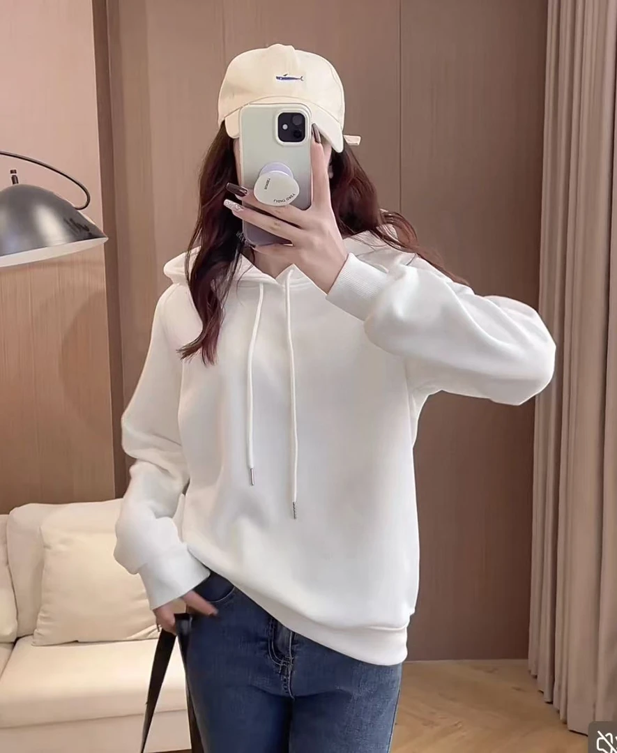 Q25 91214 拍一发二【1黑+1白】新款卫衣女连帽宽松减龄上衣