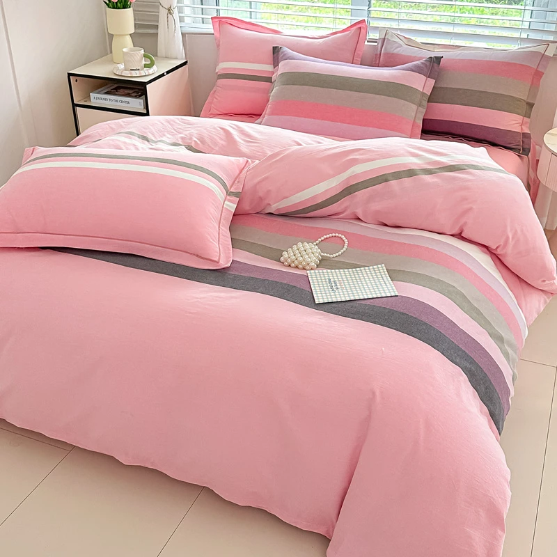 A类全棉100%纯棉色织水洗棉四件套床上用货品简约亲肤格子四季款