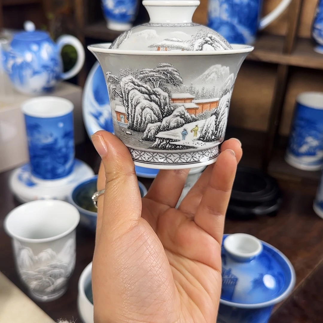 ****粉彩山水雪景套组