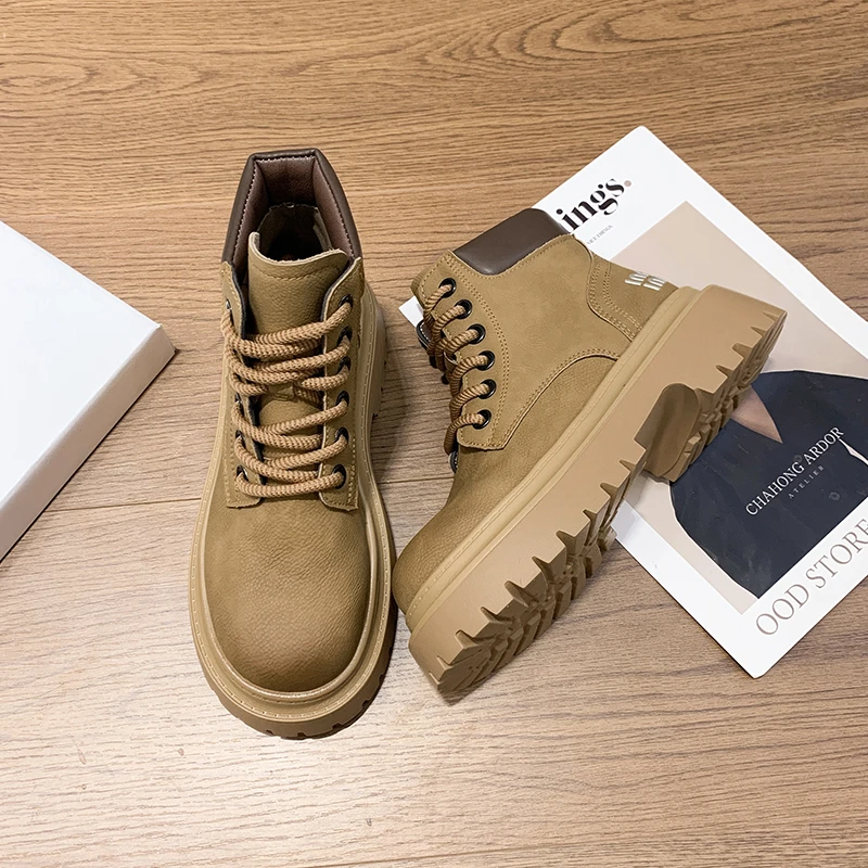 百搭真皮复古马丁靴厚底靴子英伦风秋季百搭真皮复古马丁靴厚底